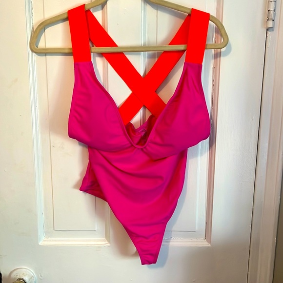 BRAND NEW, NEVER WORN SHEIN pink and orange 1-piece - Picture 1 of 2